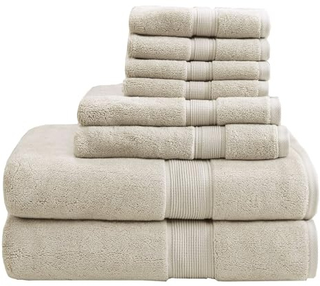 Madison Park 800GSM Bathroom Towel Set of 8 100% Cotton Bath Towel Set for Bathroom Luxurious Highly Absorbent 2 Bath Towels 2 Hand Towels 4 Washcloths Quick Dry Spa Quality Natural