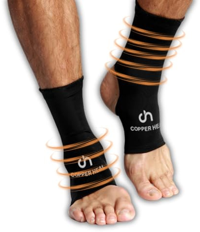 COPPER HEAL Cavigliera Manicotto Compressione CAVIGLIA PAIO Calzini Fascia Cavigliera rame più alti Piede supporto arco Pioggia gonfiore Dolore articolazioni Achille Fascite plantare Lesioni sportive