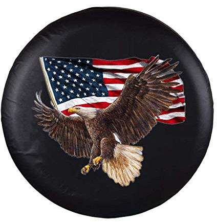 Spare Tire Cover, Wheel Cover with American Eagle USA Flag PVC Leather Waterproof Dust-Proof Universal Fit for Jeep Trailer RV SUV Camper Vehicle (18 Inch)