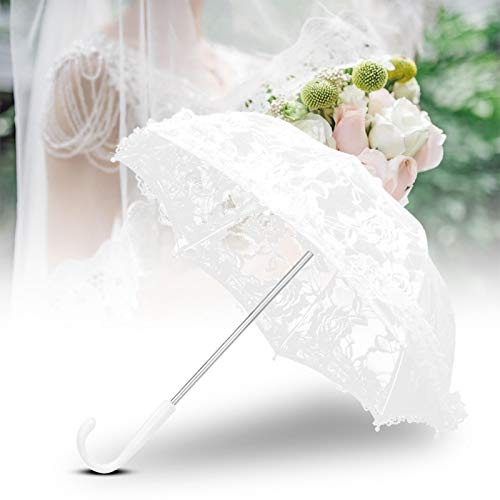 Emoshayoga Lace Umbrella Embroidered Lace Umbrella All match Decoration with Plastic J Shape Handle for Wedding Party Stage Performance(51241 Bleaching)