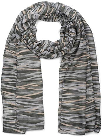styleBREAKER Damen Schal mit bunt überlappendem Streifen Muster, leichtes Tuch, Stola 01016205, Farbe:Grau-Hellgrau
