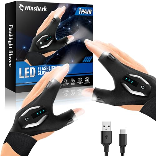 Gifts for Men LED Flashlight Gloves, Father Day Gifts from Wife Daughter, Anniversary Birthday Gift for Men Dad Him Husband Boyfriend, Camping Essentials Cool Gadgets Tools for Fishing Repairing