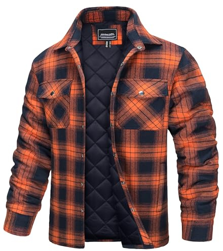 TACVASEN Mens Thermal Quilted Lined Flannel Shirts Jackets Padded Coat Button Down Coat Long Sleeve Jacket for Men Plaid Jackets Men's Jacket