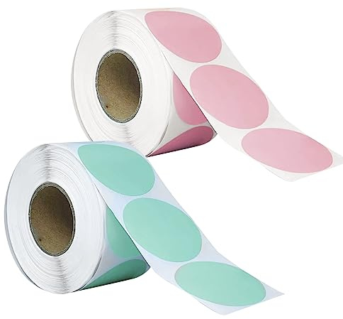 HDUK Hotlabel 2 Green and Rose Circle Thermal Sticker Label, Self-Adhesive Round Direct Thermal Label, Thermal Sticker for DIY Logo Design, QR Code, Name Tag, Inventory, 800 Labels x 2Roll