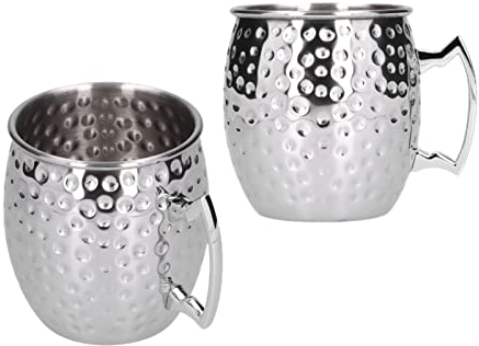 2 Stück Moskau Maultier Becher, 550ml Edelstahl Metall Cocktail-Fass-Stil Krug Tasse Gehämmert Kupfer Moscow Mule Mug Set Cold Drink Cocktail Cups Große Bierbecher Kaffeebecher Für Getränke
