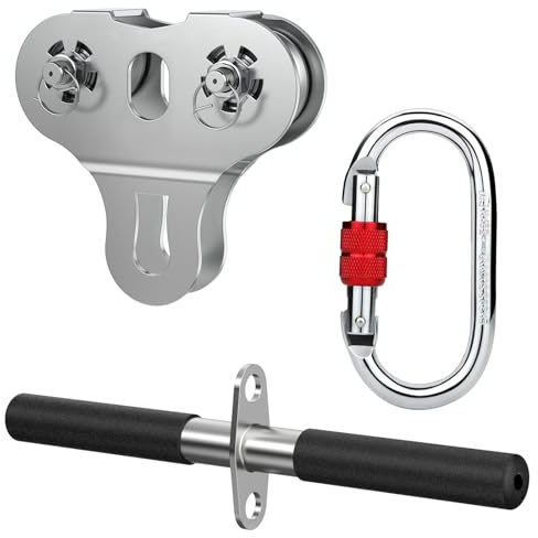 Fologtoo Zipline Pulley, Heavy Duty 304 Stainless Steel Zipline Trolley with Handle for 1/4 to 3/8 Cable, Tandem Speed Double Pulley for Backyard Zip Line, Hauling, Rigging and Commercial Purposes
