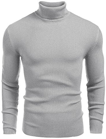 COOFANDY Suéter de Cuello Alto para Hombre, Tops de Punto, suéteres de Manga Larga Ajustados para Invierno, suéter básico cálido, suéter Gris XXL
