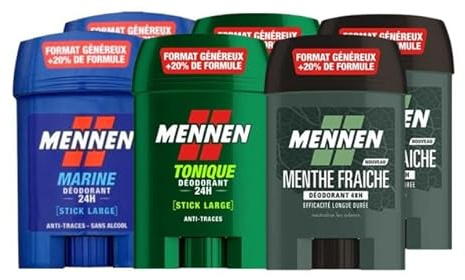 Mennen - lot de 6 déodorants, Tonique 24h x2, Marine 24h x2 et Natural Force 48h x2, sticks larges sans alcool anti traces