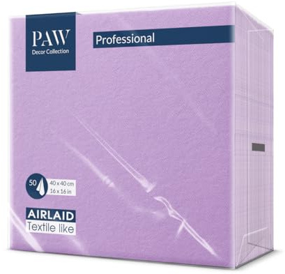 PAW - Airlaid Cloth-Like Napkins (40 x 40 cm) | 50 Pieces | Ideal for Wedding, Christening, Communion, Birthday | Monocolor Linen Feel Elegant Napkins | Color: Violet