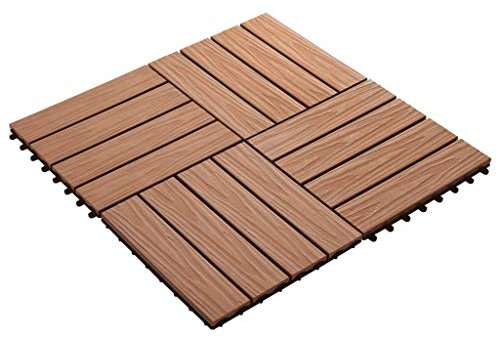 Swpsd 11 pcs Decking Tiles Decking Boards Flooring Deck for Patios, Balcony, Bathrooms, or Pool or Spa Area Deep Embossed WPC 30x30 cm 1 sqm Light Brown