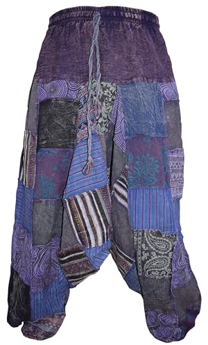 Gheri Mens Patchwork Stone Washed Yoga Bohemian Baggy Printed Harem Pants Purple LXL