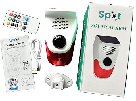 Spot - Solar Intruder Alarm Voice Announcer. Infrared Motion Alarm Movement Detector, Outdoor Waterproof Solar Alarm System, Motion Sensor, Add Voice Outputs, Remote Control activated.