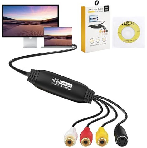 Grabador de video VHS a USB 2.0, convertidor de dispositivo de digitalización VHS, tarjeta de captura de audio y video, antiguo VHS Mini DV Hi8 DVD VCR a convertidor digital para Mac, Windows 2000,