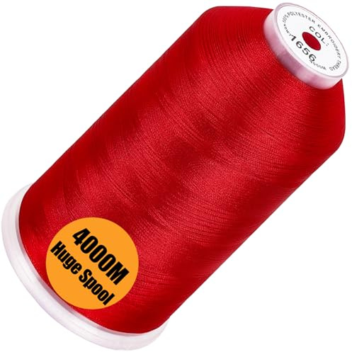 New brothread - Bobina Singola Enorme 4000M/Cad 100% Poliestere Filo da Ricamo a Macchina 40WT per Macchine Commerciali e Domestiche - Christmas Red
