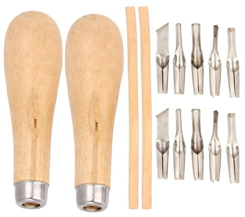 2er-Set Linoleumschneider-Set, Linoleum-Schnitzwerkzeuge für den Blockdruck, Linolschnitt Werkzeug inklusive 10 Schneidköpfen,2 Griffen und 2 Stempelschnitzwerkzeugen aus Holz Holz-Schnitzwerkzeug Set