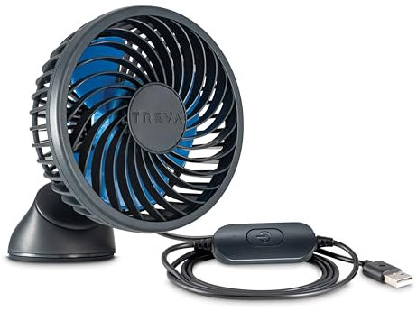 Treva 3,5 tums USB-driven fläkt med sugkopp, 3 hastigheter fästbar fläkt med roterande huvud för bil, camping, resor, sovrum, roterande och justerbart huvud i flera riktningar (svart)