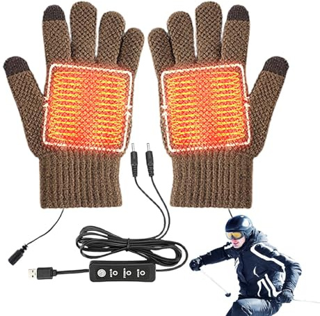 Elektriska uppvärmda handskar, elektriska handskar | USB-plug-in elektrisk värmare, stickhandskar | 3 temperaturinställningar, uppvärmda handskar för skrivning med skivan