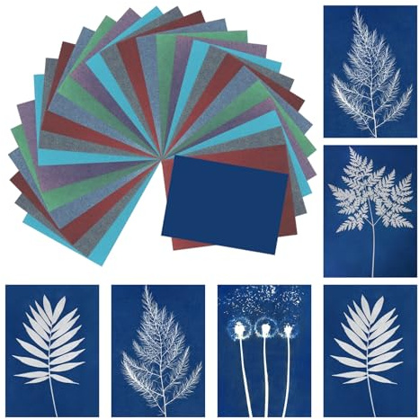 sourcing map Cyanotype Paper,36 Sheet Sun Print Paper Kit High Sensitive Sun Paper Colored Crafts Paper for Adults DIY Project Art,4.1x2.9 inch (A7)