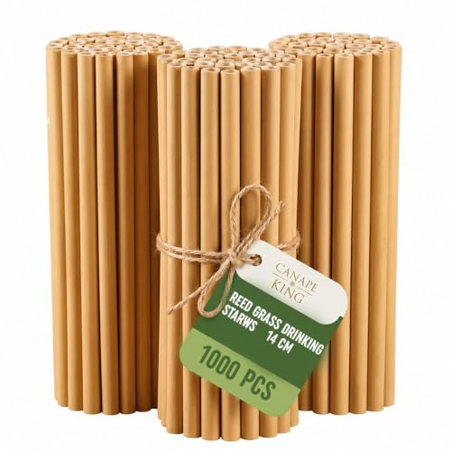 Canape King 1000pcs Natural Drinking Straws | 14cm Disposable Reed Grass Wooden Straws | Biodegradable Reusable Bamboo Straw | Heavy-Duty Straws Perfect for Cocktail Juice Smoothies Coffee