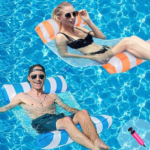 2Pcs Hamaca de Agua 4 en 1 Colchoneta Piscina Adultos Tumbona Hinchable Flotadores Piscina Hinchables para Piscina Hamaca Inflable Hamaca Flotante Piscina Flotante Colchoneta Flotante Plegable