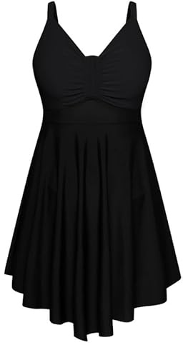 Hanna Nikole Swimsuits for Women Plus Size One-Piece Tummy Control Swimwear Shape Swimming Costume Ruffled Swim Dress Soft Bathing Suits with Swim Shorts Black