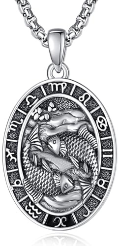 ADMETUS 12 stjärntecken halsband silver 925 stjärntecken hänge smycken oval stjärntecken konstellation kedja gåvor för män med 2,5 mm 50 cm + 2 tum rolokedjor, Sterlingsilver, Ingen ädelsten