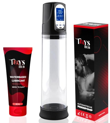 Toys Hub Bomba de Pene Automatica Deluxe para Hombres con Lubricante | Bomba de Vacio Electrica con 2 Anillos | Recargable USB | Pantalla LED | Agrandador
