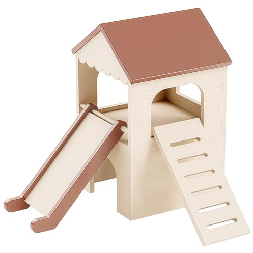 Cachette en bois pour cochon d'Inde avec toboggan de grenier, rampe à deux niveaux, double toboggans, réglable, confortable et spacieuse, design robuste pour hamsters, lapins