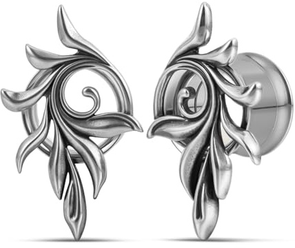 COOEAR Screw Back tainless Steel Ear Tunnel and Plug Gauges for Earrings, Feather Element Design Piercing Expander Stretchers., 8 mm, Stainless Steel, sandstone