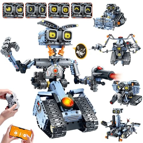HiWEEGO Kit de Construction robotique avec Yeux LED interchangeables - 5 en 1 Télécommande et Application contrôlées Jouets de Construction robotiques Cadeau pour Enfants Garçons Filles