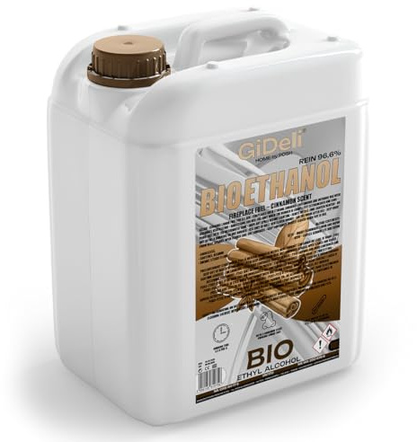 GiDeli Bioetanol 10 l con aroma a canela 96,6% etanol para chimeneas interiores y exteriores, sin humo ni hollín, de maíz y remolacha azucarera