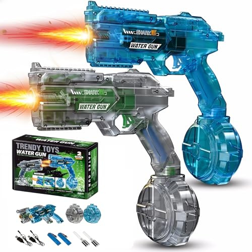 MXZWOC 2Pcs Electric Water Gun,Rechargeable Water Pistol With Realistic Muzzle Flash,Stronger Shooter Water Pistol Automatic High Pressure Powerful Water Gun,Long Range Water Gun Pistol Toy for Summer