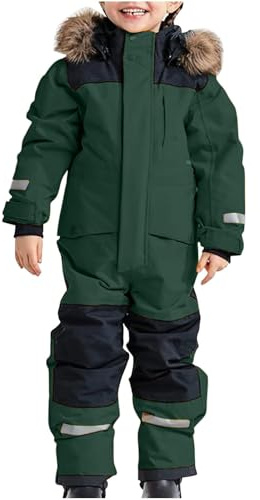Girls and Boys Snow Suits for Kids One Piece Winter Long Sleeve Bodysuit Warm Fleece Lined Pants Overalls Comfy Waterproof Toddler Ski Suits Pantalones De Frio para Mujer Size 3-116 Years Army Green