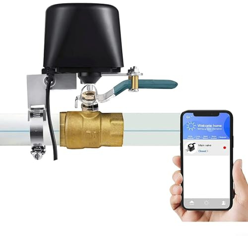 Bordfly Válvula Inteligente WiFi para Gas y Agua, para control por App tuya, control por voz, válvula de cierre automática para hogar y riego (UE)