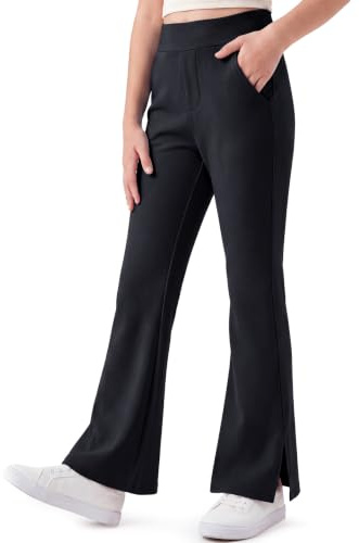 Baogaier Flickleggings med fickor, ventilerande fritidsbyxor 7–15 år, svart, 14-15 år | Hög midja, fållslits, baggy, lätt, joggare, elastisk linning, tonåring casual gymnastikbyxor för dans, löpning, skola