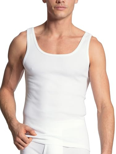CALIDA Men's Cotton 1:1 Undershirt Athletic Shirt in Fine Rib Quality,M White