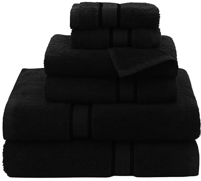 COTTON CRAFT Ultra Soft 6 Piece Towel Set - 2 Oversized Large Bath Towels,2 Hand Towels,2 Washcloths - Absorbent Quick Dry Everyday Luxury Hotel Bathroom Spa Gym Shower Pool Travel -100% Cotton- Black