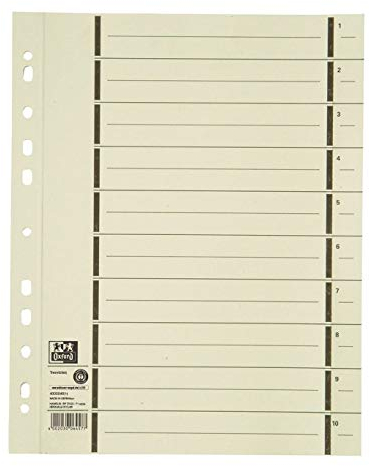 Oxford Trennblätter aus Recycling-Kraftkarton für DIN A4 100er Pack mit Perforation mit Linienaufdruck chamois Trennlaschen Trennblätter Ordner Register Kalender Blauer Engel