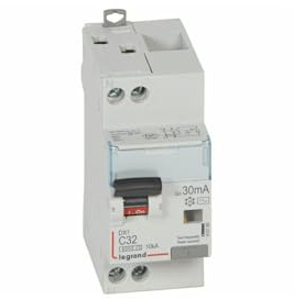 Legrand 410788 Disyuntor diferencial monobloque DX³6000 10kA llegada alta y salida baja tornillo, U+N 230V, 32A typeAC, 30mA