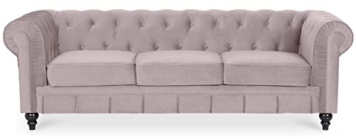 INTENSE DECO Canape Chesterfield Velours 3 Places Altesse Taupe