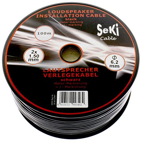 SeKi Câble de haut-parleur rond de 100 m - 2 x 1,5 mm² - Professionnel PA - Câble audio et rond