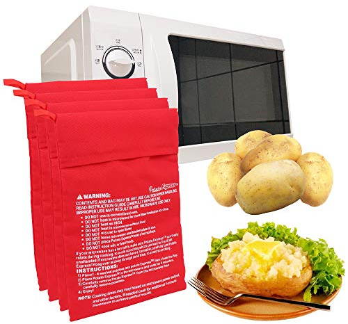 Bolsa de cocina de patata de 4 piezas, bolsa de patata, microonda, bolsa de cocción de patata lavable, reutilizable, para horno de microondas, rojo