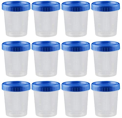 Mipcase 25Pcs Plastic Measuring Cups with Screw Lids Leak-Proof Specimen Cups for Laboratory Liquid Sample Collection and Medical Testing