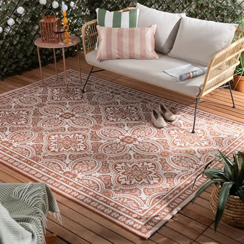 FRAAI | Home & Living Volero In- & Outdoor Teppich - Summer Oriental Terracotta - Wetterfest - Polypropylen - Flachgewebe - Balkon, Garten/Terrasse - Terrasse - Rug