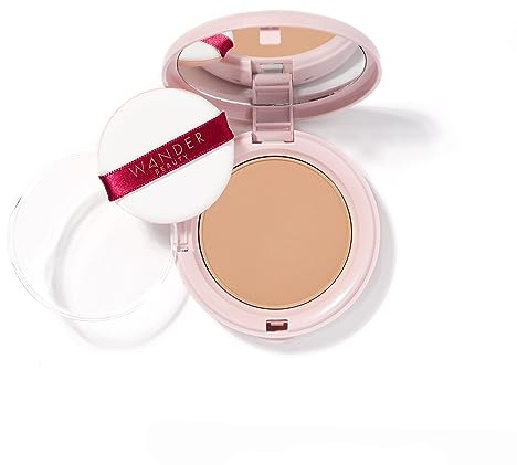 Wander Beauty Wanderlust Powder Foundation - Golden Medium - Blurs and Evens Skin Tone - Perfects & Hydrates With Hyaluronic Acid, Aloe, Honeysuckle, & Vitamin E - Lightweight, Buildable Coverage