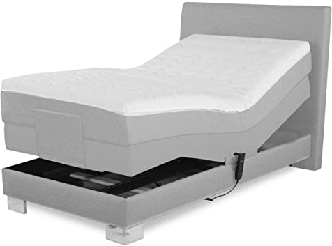 Charlottes Möbelkaufhaus Boxspringbett ROM II elektrisch verstellbar mit Motor. Echte Doppelunterfederung mit Matratzen und Topper und Härtegrad nach Wahl (Hellgrau, 90x200)