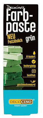 DECOCINO fettlösliche Farbpaste Grün - 15 g - öl-basierte Lebensmittelfarbe, ideal zum Einfärben von Schokolade, Buttercreme, Fondant oder Kuchenteig