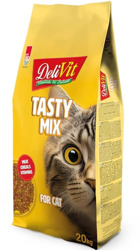 DeliVit Tasty Mix - Croccantini per Gatti Adulti 20 kg | Mix di 3 Gusti con Carne | Nutrizione Quotidiana