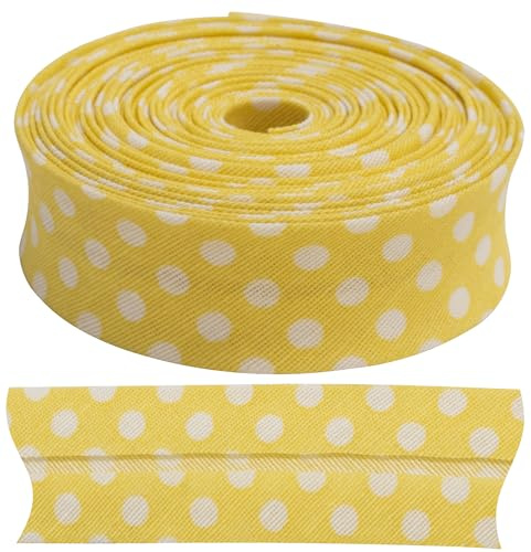 AERZETIX - C73168 - Cinta al sesgo decorativo 4.5 metros x 20mm - en poliéster 35% y algodón 65% - color amarillo con puntos blancos