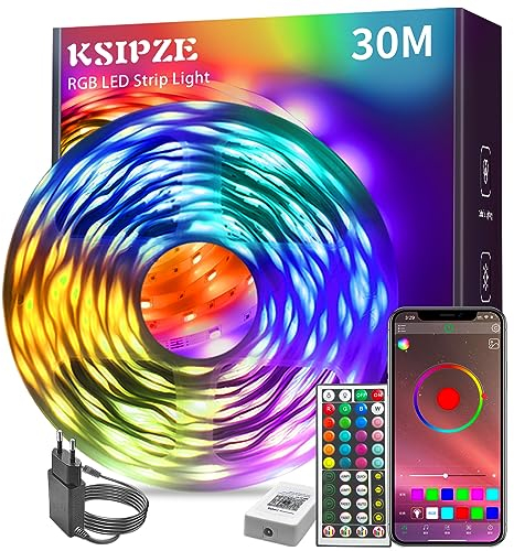 KSIPZE Led Strip 30m RGB LED Streifen mit Fernbedienung Bluetooth Musik Sync Timer-Einstellung Dimmbar Farbwechsel Led Lichterkette Lichtband Leiste Band für Zimmer Partei deko